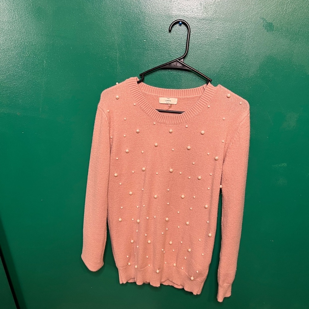 🔴Entro Dusty Rose Pearl-Embellished Sweater